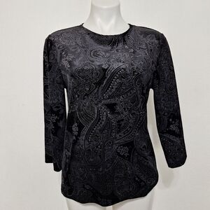 White Stag Black Academia Sparkly Velvet Versatile Paisley Long Sleeve Top Sz. M